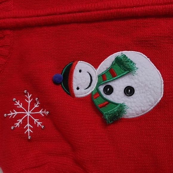 Classic Elements Red Sweater Full Zip Snowman 3D Holiday Ribbed Trim Size Large - Picture 9 of 12